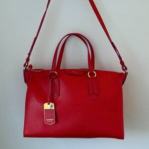 Lauren Ralph Lauren Red Leather Zip Satchel Crossbody (NWT)